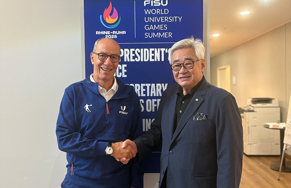 Meeting FISU President Leonz Eder and WT President Dr Chungwon Choue Rhine-Ruhr 2025